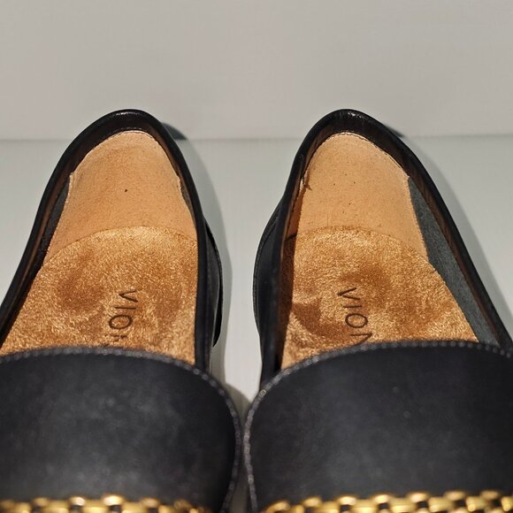 Vionic Charlotte Flat Loafer Womens 9.5 Black Leather Gold Chain Comfort Work - Picture 7 of 13